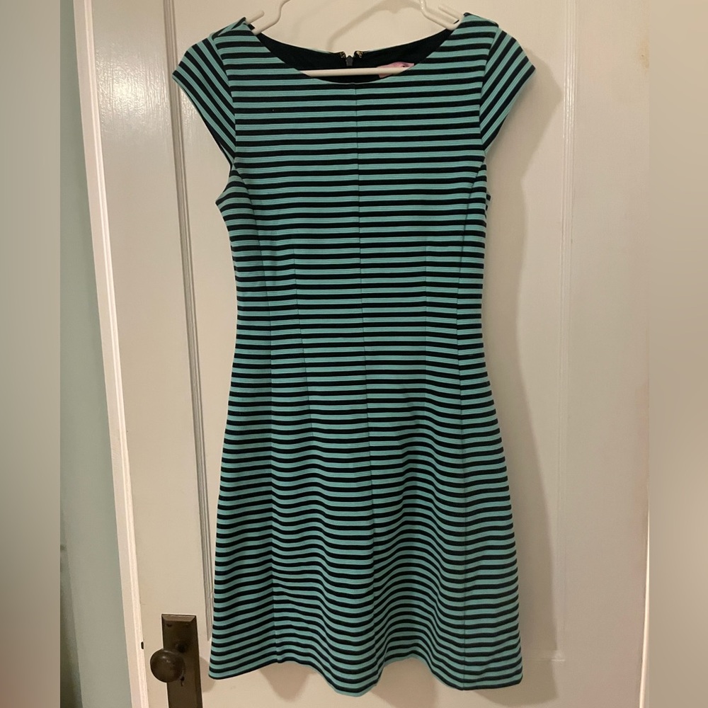 Lilly Pulitzer Briella Ponte Fit and Flare Stripe Dress Green Navy